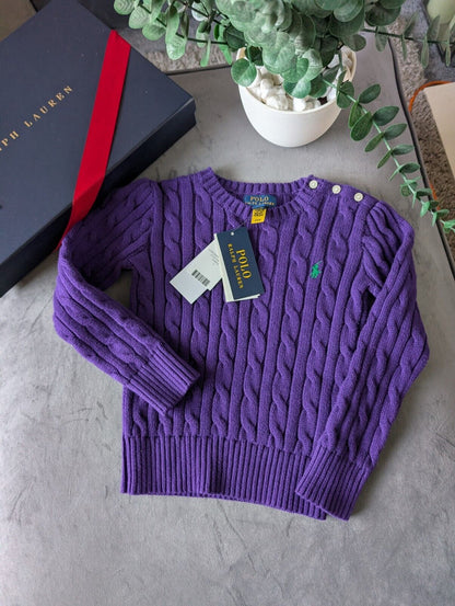 New Polo by Ralph Lauren Cable Knit Jumper Purple Boys 4 Years Gift Winter