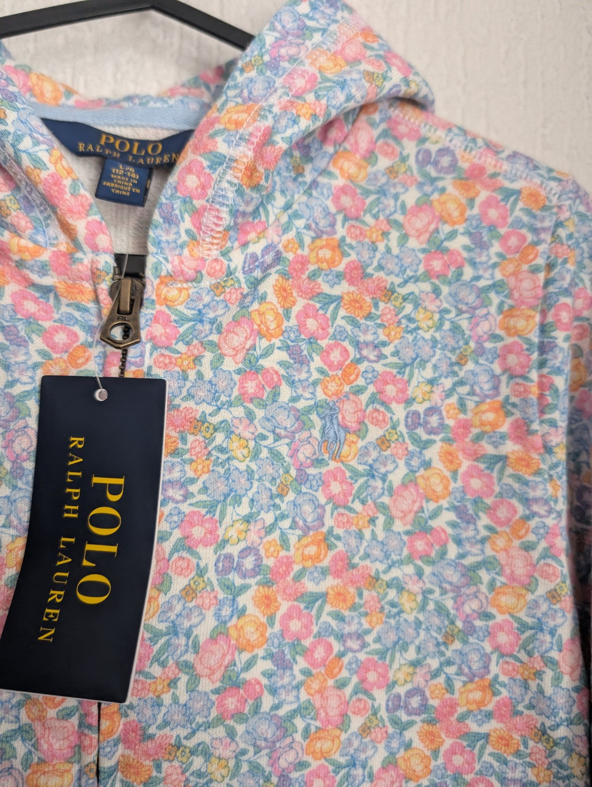 New Ralph Lauren Girls Floral Pink Blue Hoodie Spring Full Zip 10-12y Gift Cute