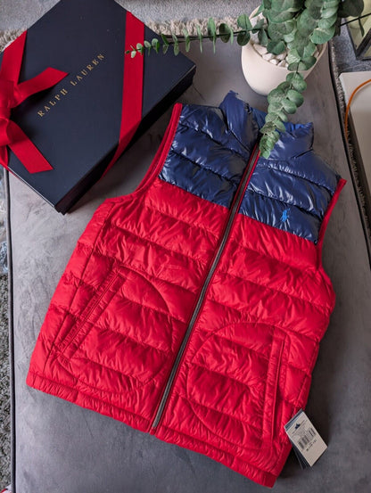 New Ralph Lauren Boys Reversible Red Blue Gilet Bodywarmer 8-10y Puffer £129