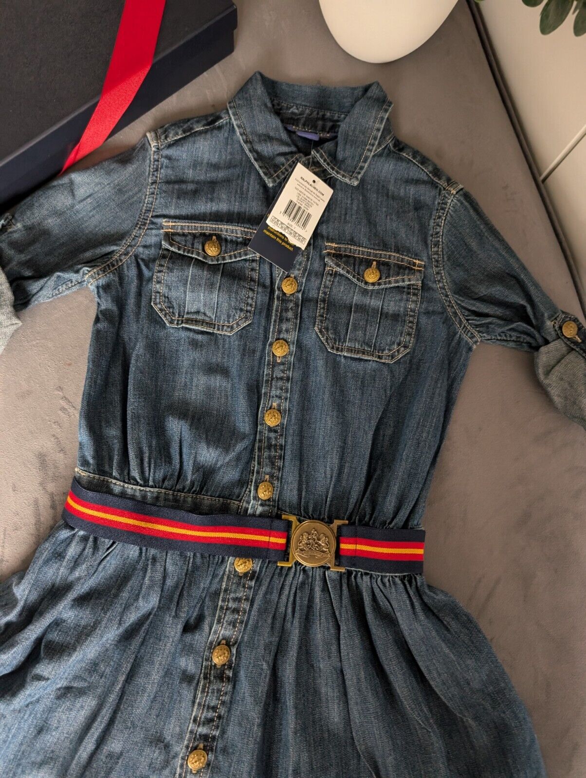 New Ralph Lauren girls denim style shirt dress belted occasion 7 Yrs occasion smart gift