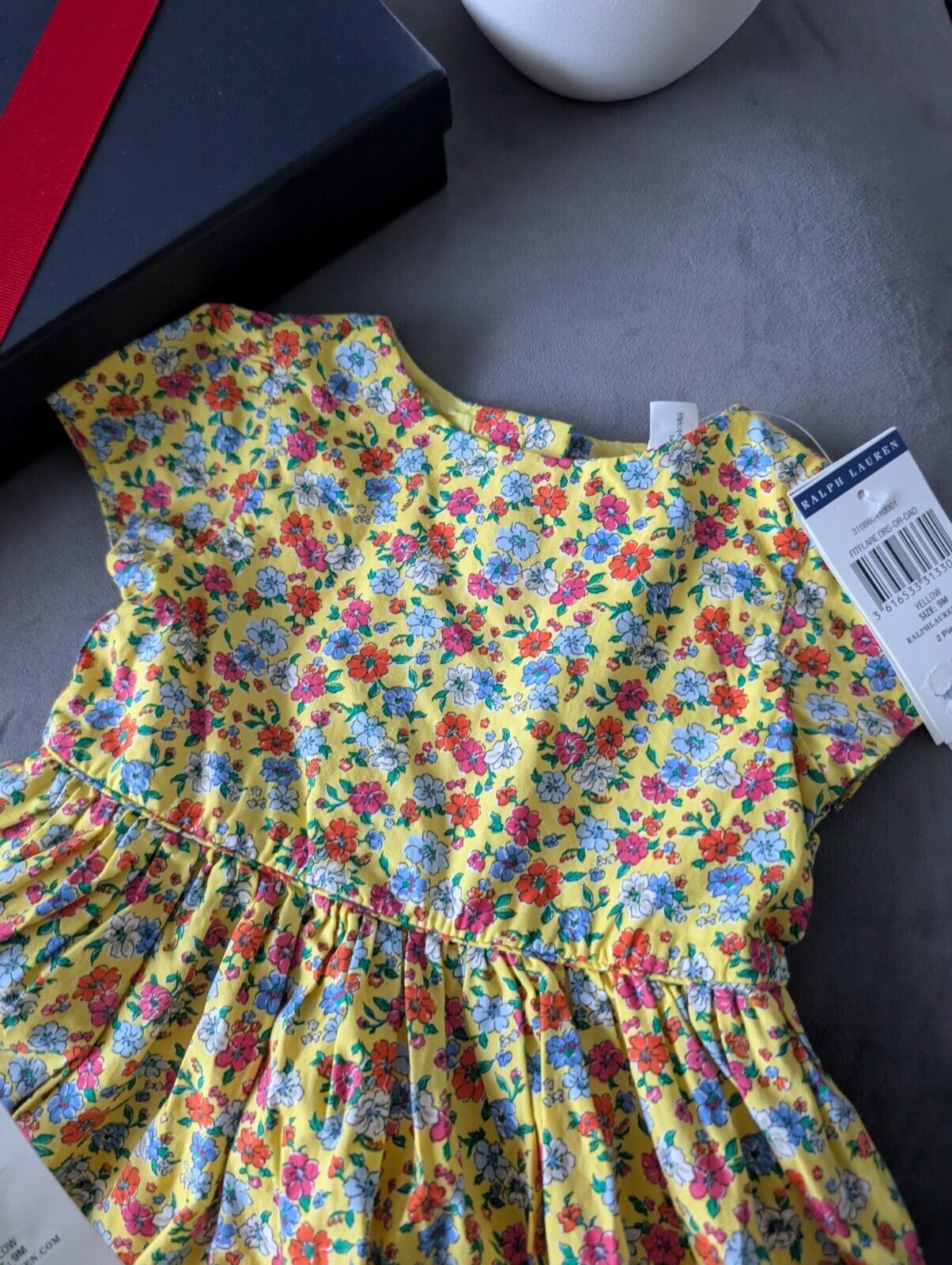 New Ralph Lauren Girls Floral Fully Lined Pretty Party Dress 9m Gift Yellow