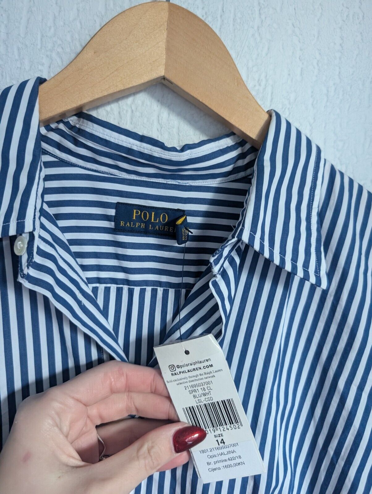 New Polo Ralph Lauren Poplin Shirt Dress Belted Smart UK 14 £175 Blue Stripe