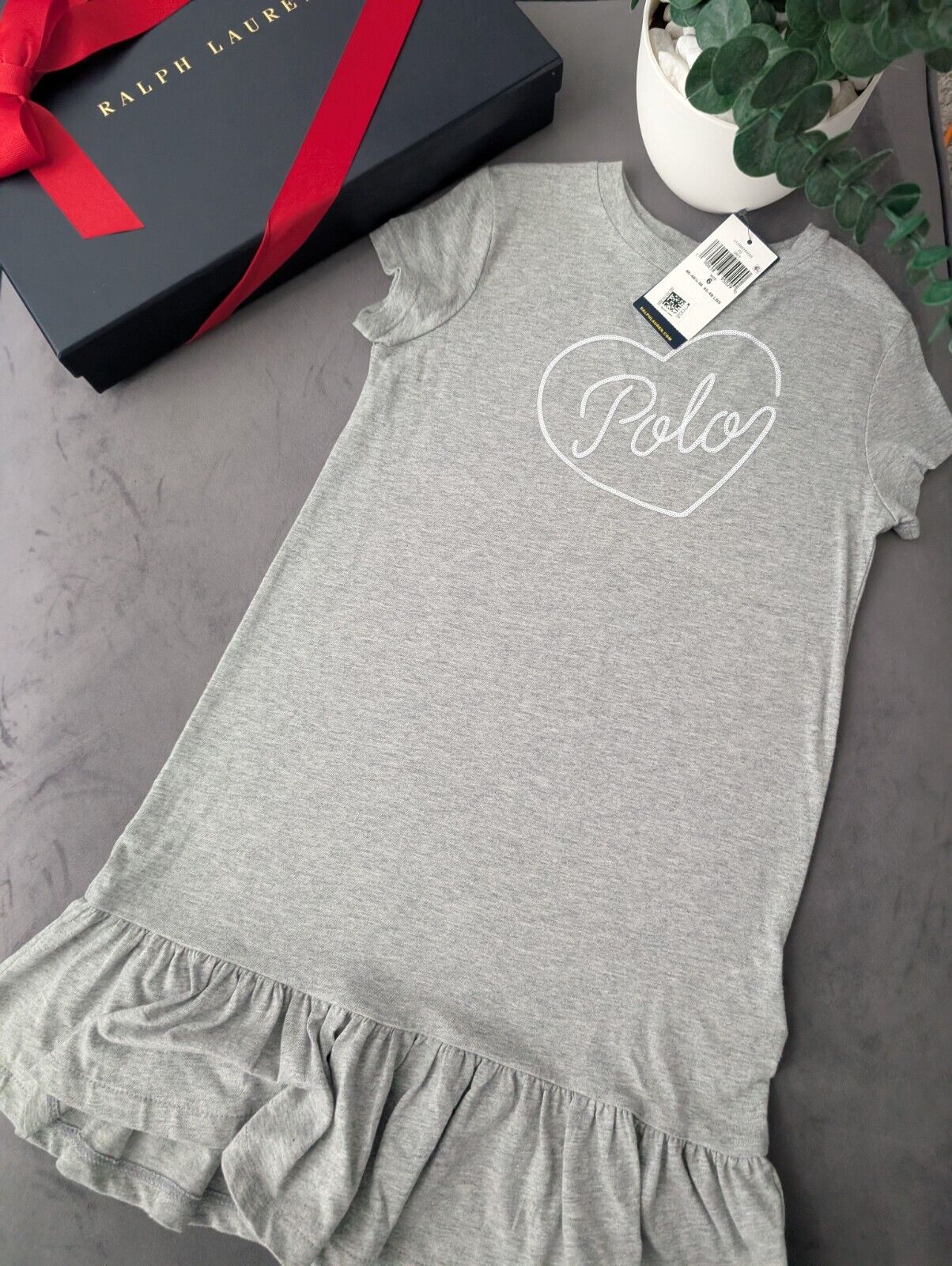 New Polo Ralph Lauren Girls Love Polo Light Grey  Cute Dress autumn Age 6 Gift