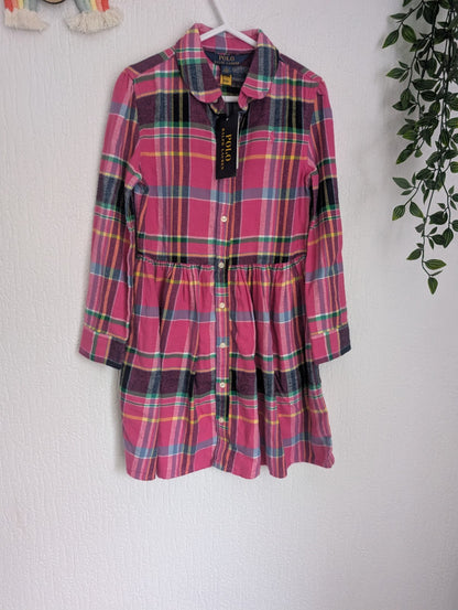 New Stunning Ralph Lauren Girls Tartan Plaid Flannel L Sleeve Dress 6 Yrs Pink