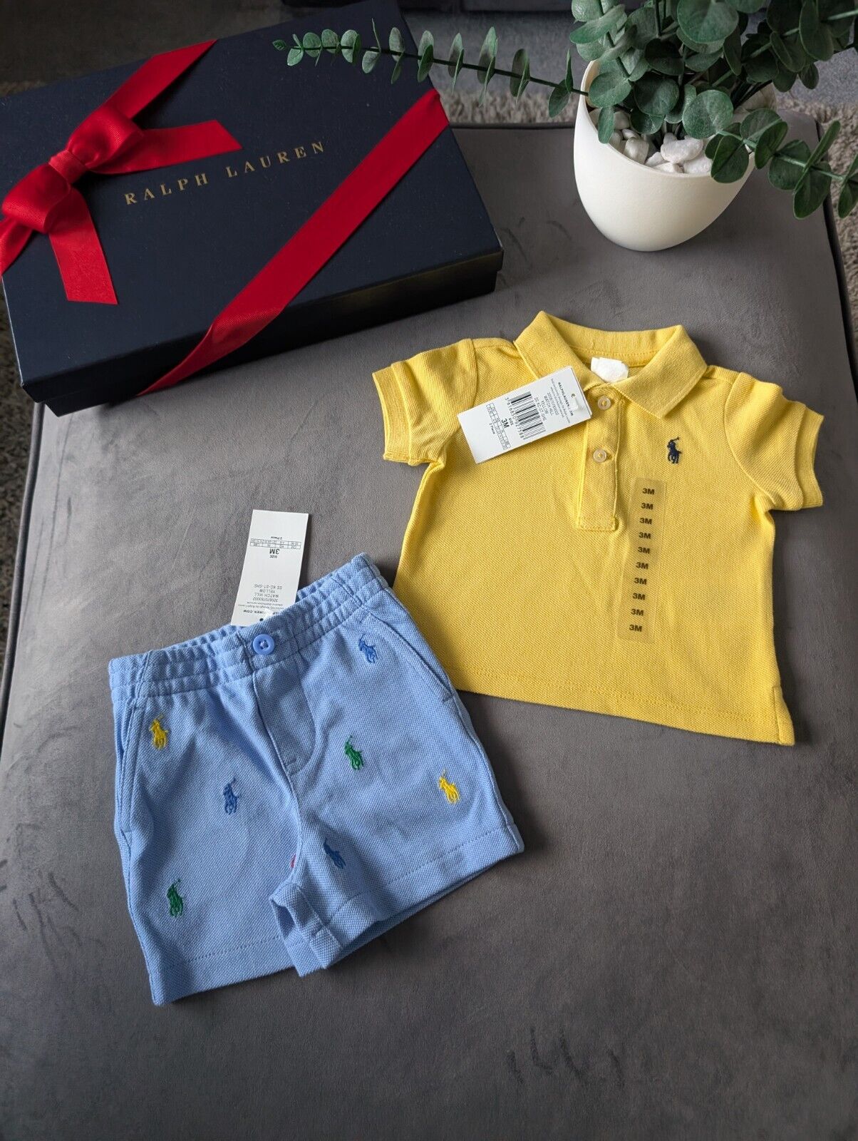 New polo Ralph Lauren baby Polo Shirt Yellow + Pony Embroidery Shorts 3m gift