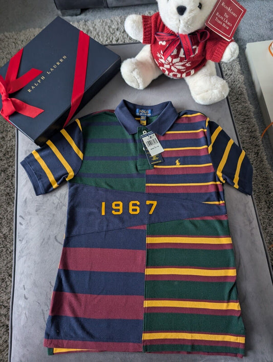 New Ralph Lauren Boys Multi Colored Striped Smart Polo Shirt Gift M 10-12yr