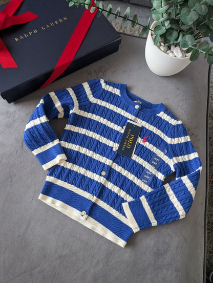 New Ralph Lauren Girls Knitted Cardigan 3 Years BNWT Blue Navy White Stripe Gift