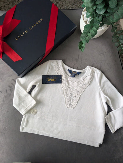 New Ralph Lauren Girls White Lace Detail Jumper Gift Smart Age 2 RRP £65