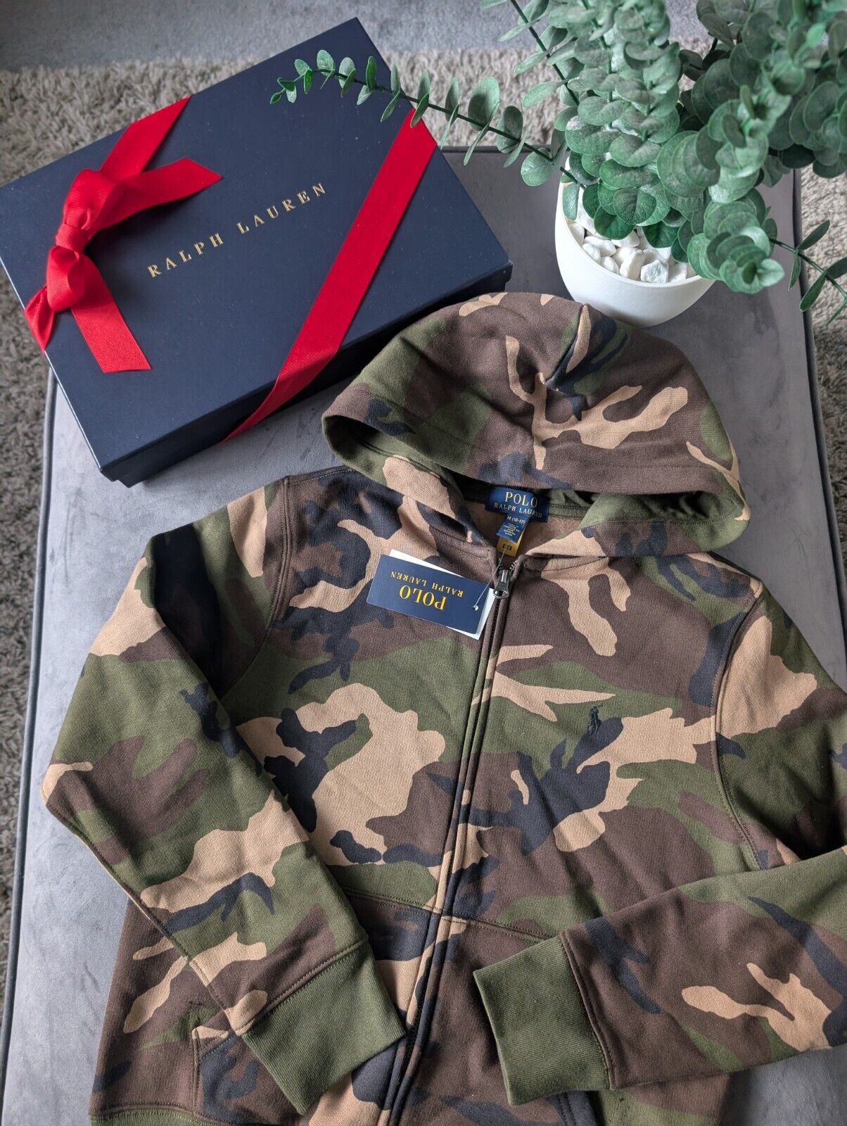 New Polo Ralph Lauren Camo Full Zip Hoodie In Kids Size 10-12y Army Gift Jacket