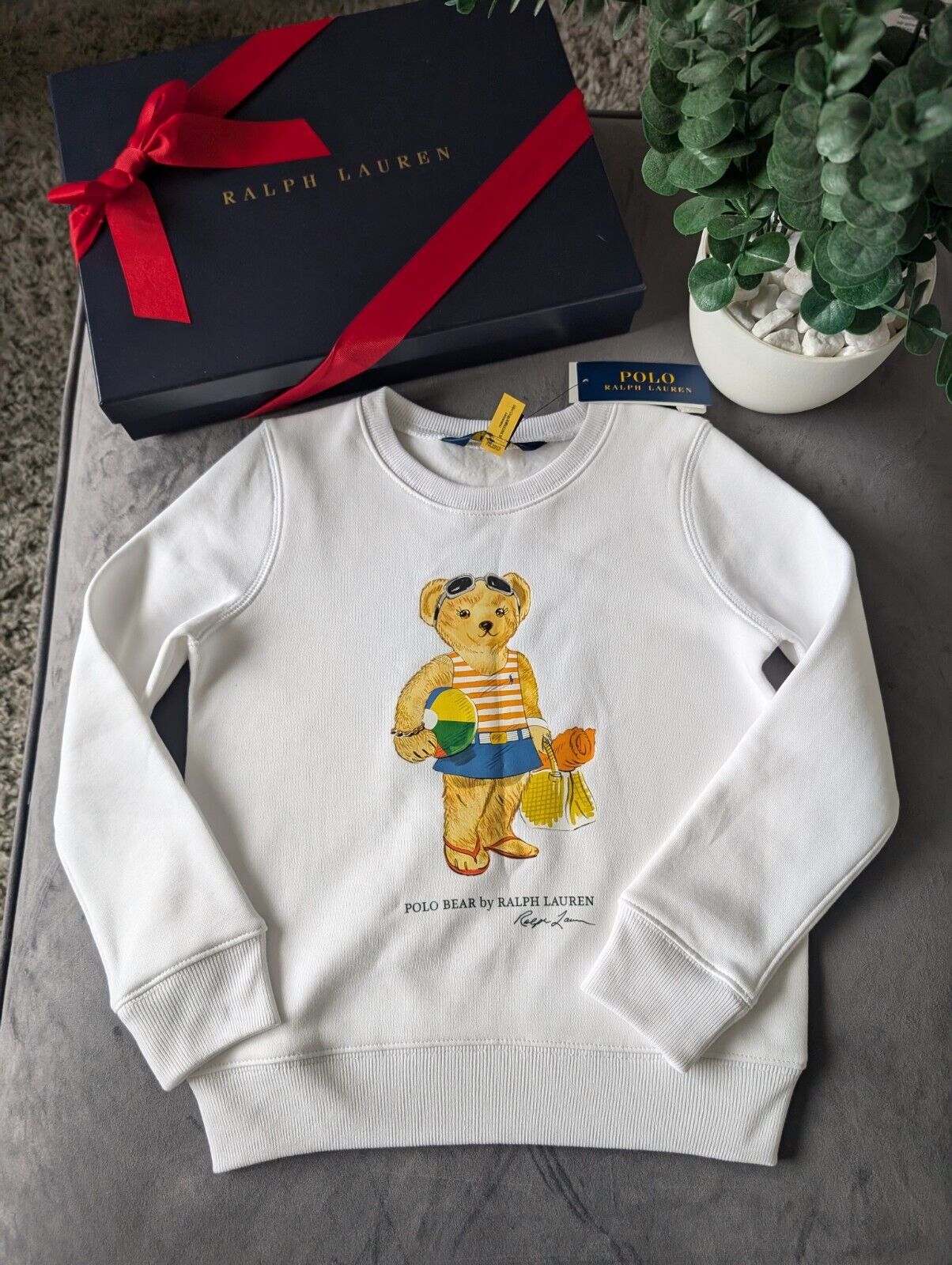 New stunning girls Ralph Lauren beach bear jumper sweatshirt white age 6