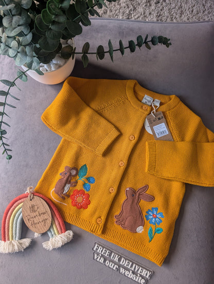 New Frugi Organic Cotton Bunny Spring Floral Yellow cardigan age 3-4 Years Cute