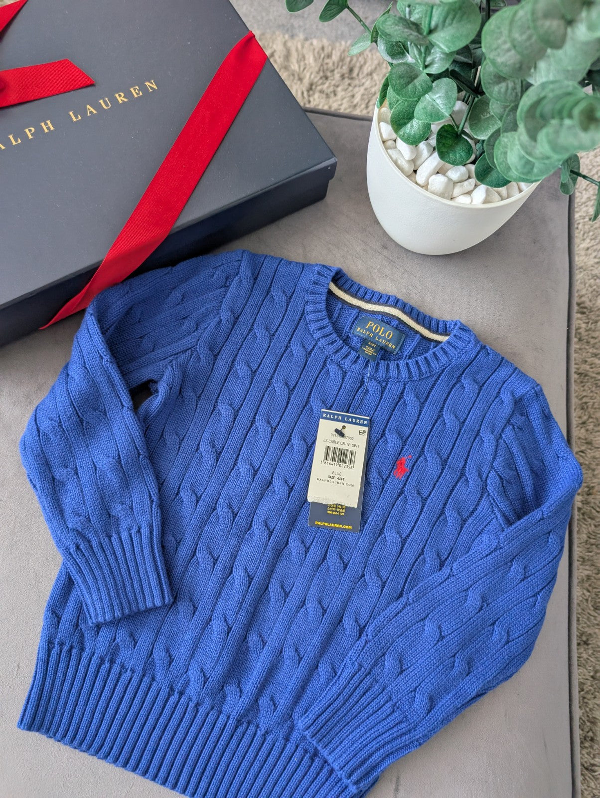 New Boys Ralph Lauren Blue cable knit long sleeve jumper Smart Age 3/4yrs Gift