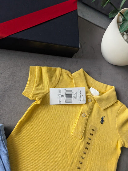 New polo Ralph Lauren baby Polo Shirt Yellow + Pony Embroidery Shorts 3m gift