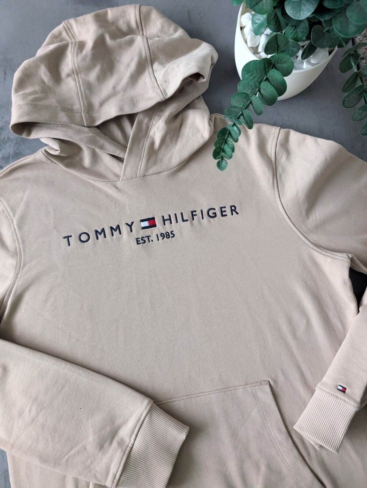 Worn Once Boys Tommy Hilfiger Sand Beige Smart Hoodie Age 16 Smart Embroidery