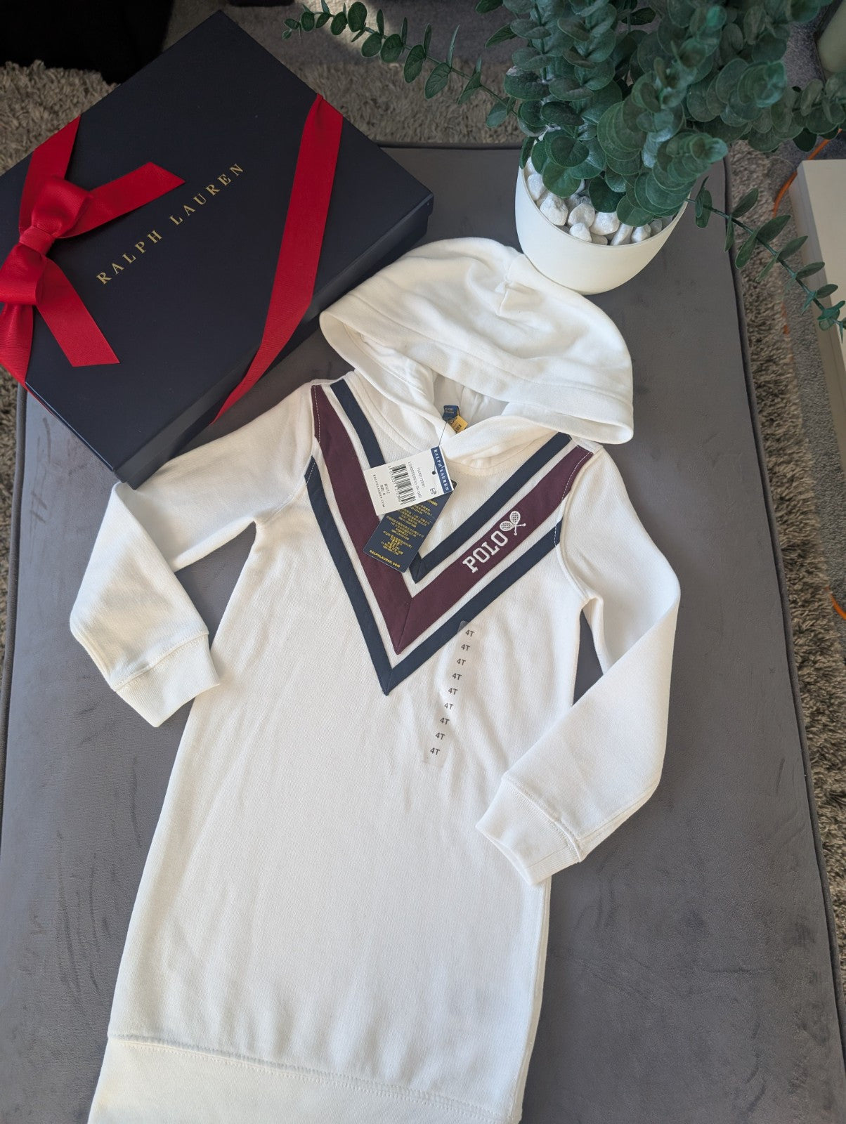 New Girls Polo Ralph Lauren White Hooded Dress Jumper Dress Age 4 Hoodie Gift