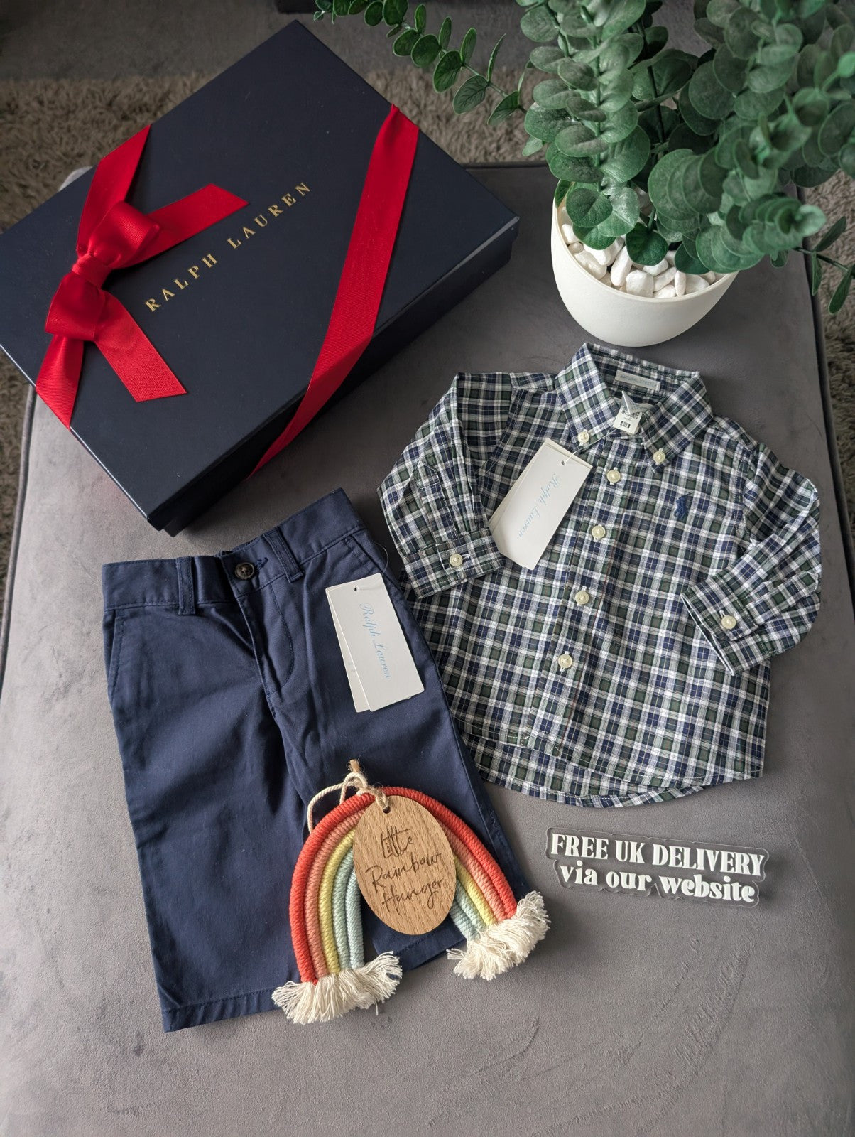 New Boys Ralph Lauren Checked T Shirt & Chino Navy 3m Smart Cute Occasion Gift