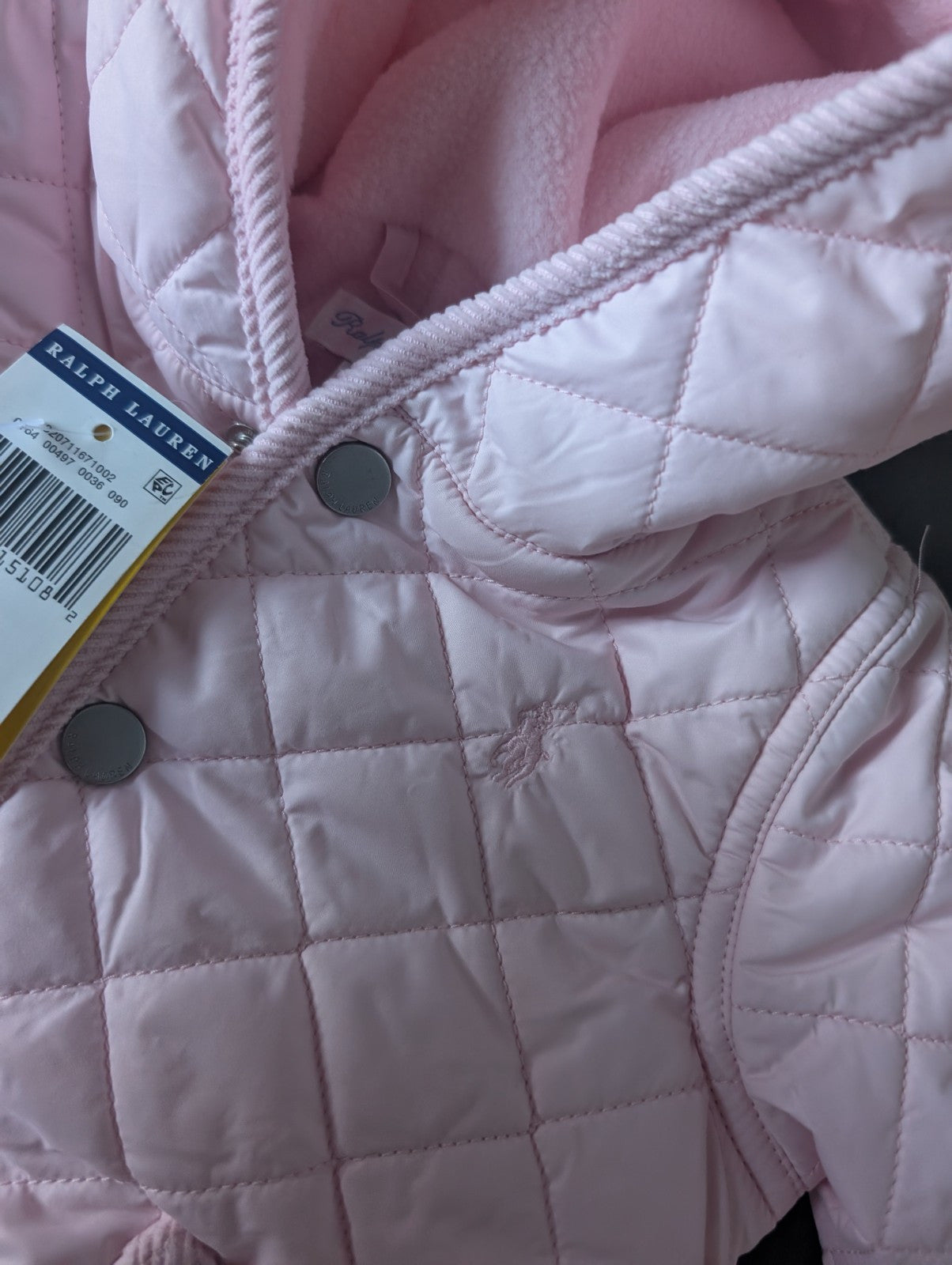 New ralph lauren Baby Pink quilted fleece lined pram suit snowsuit 0-3m Gift