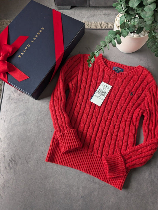 New Unisex Ralph Lauren Red cable knit long sleeve jumper autumn winter 6yr Gift