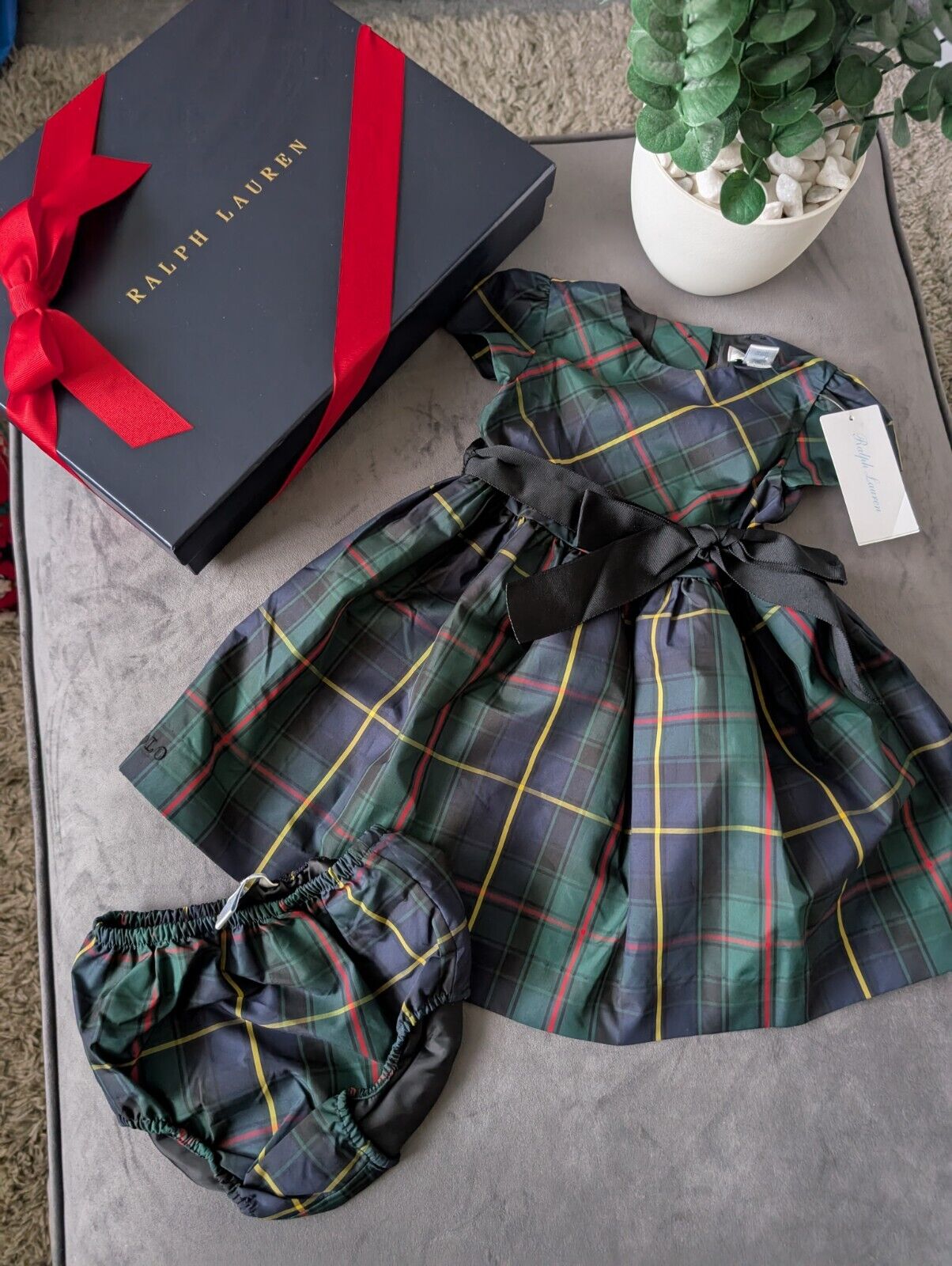 New Ralph Lauren Girls Tartan Plaid Pretty Green Vincenza Dress Gift 12m