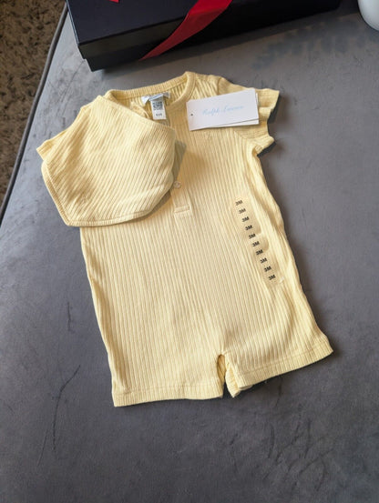 New Ralph Lauren Baby Boy Romper Yellow + Bib Pony Logo Gift New 0-3m  £70