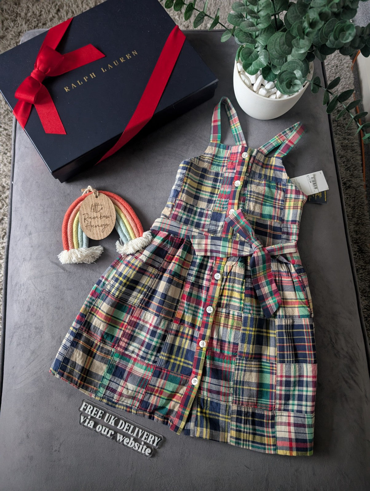 New Ralph Lauren Girls Multi Madras Patchwork Dress Occasion Pretty Summer 4yrs