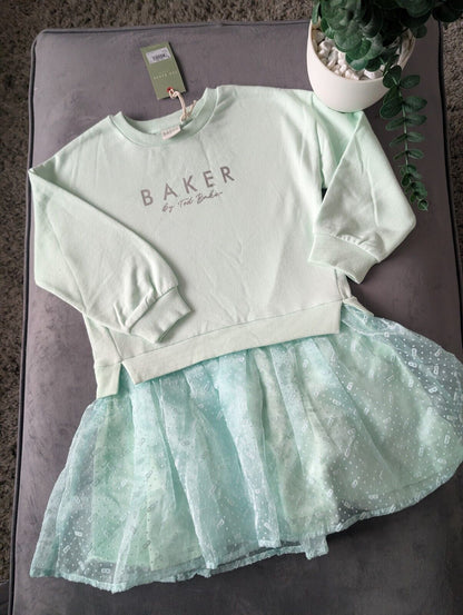 New Stunning Ted Baker Girls Teal Pretty Print Jersey Jumper Dress Age 6 Tutu