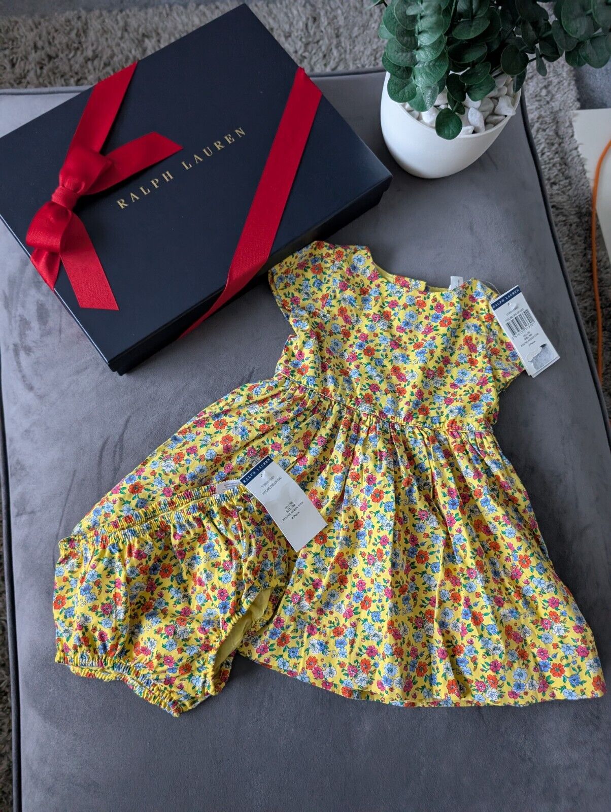 New Ralph Lauren Girls Floral Fully Lined Pretty Party Dress 9m Gift Yellow