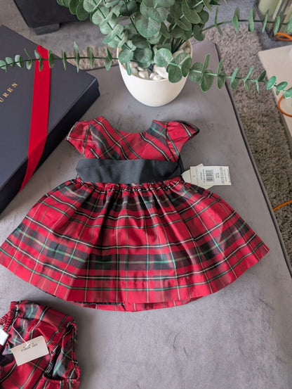 New Ralph Lauren tartan girls vincenza fit flare party dress 9-12m gift cute party