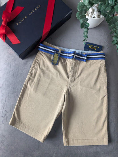 New Ralph Lauren Boys Beige Chino Shorts + Belt Smart Gift Age 10 Casual Summer