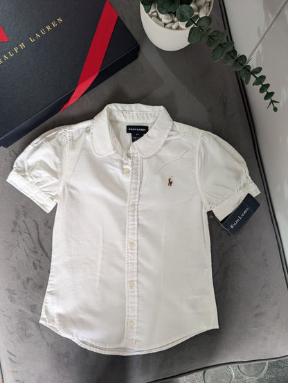 New Stunning Ralph Lauren Girls Collared White Plain Shirt Occasion Age 6 Smart