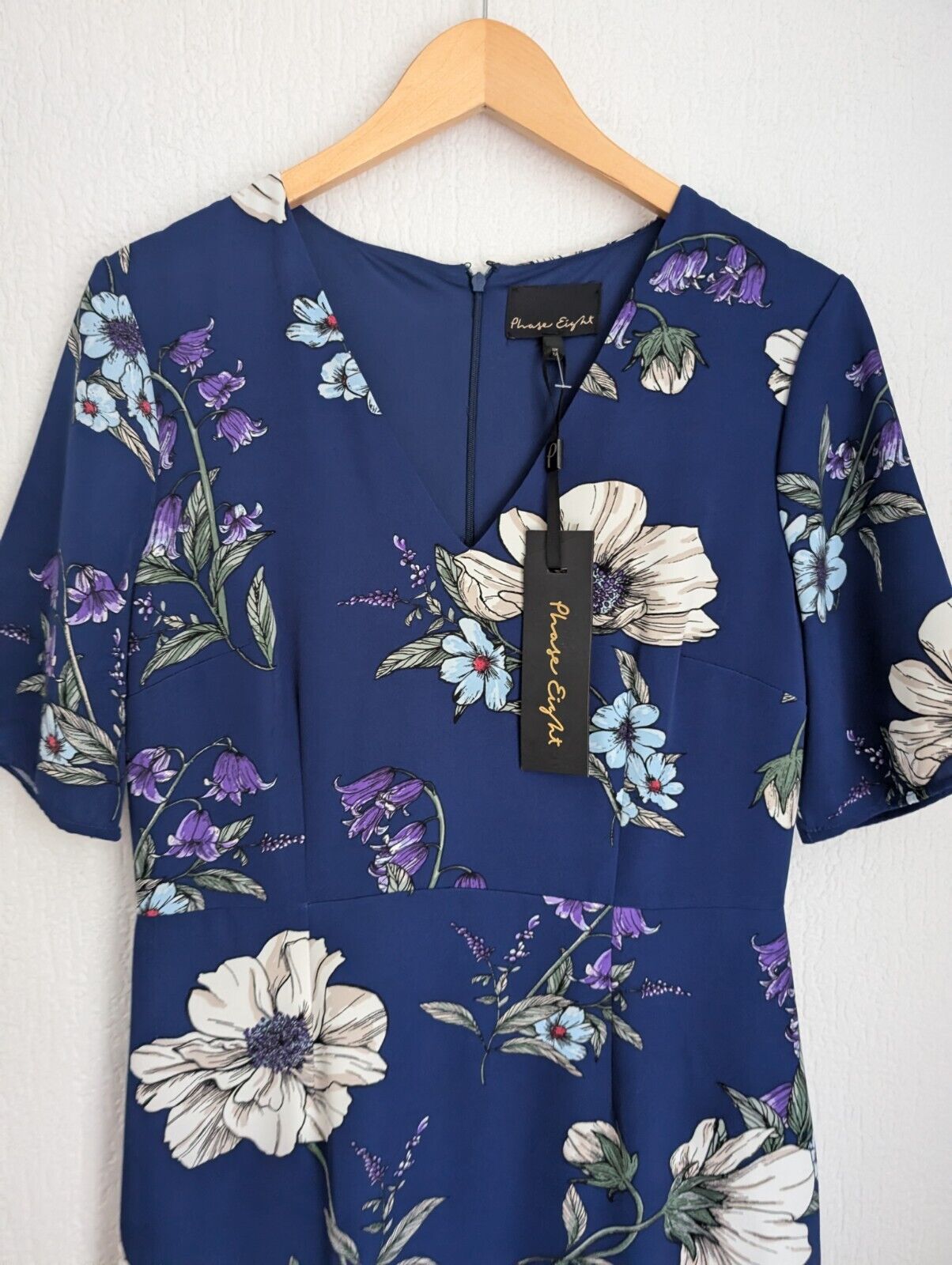 New Phase Eight Blue Cheryl Printed Short Sleeves Cocktail Midi Dress UK12  £120