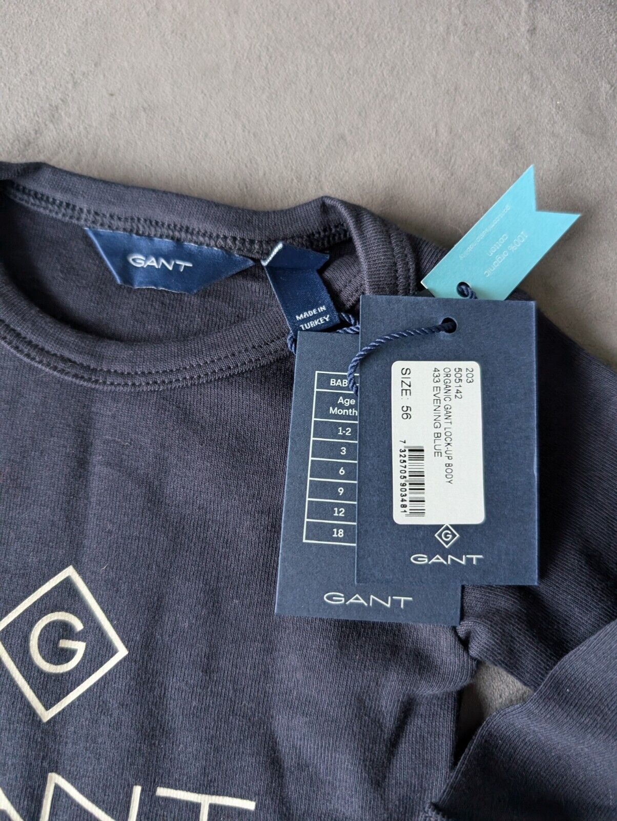 New GANT Navy Blue Organic Lock Up Body Babygrows Size 3 Months + Hat Gift Baby