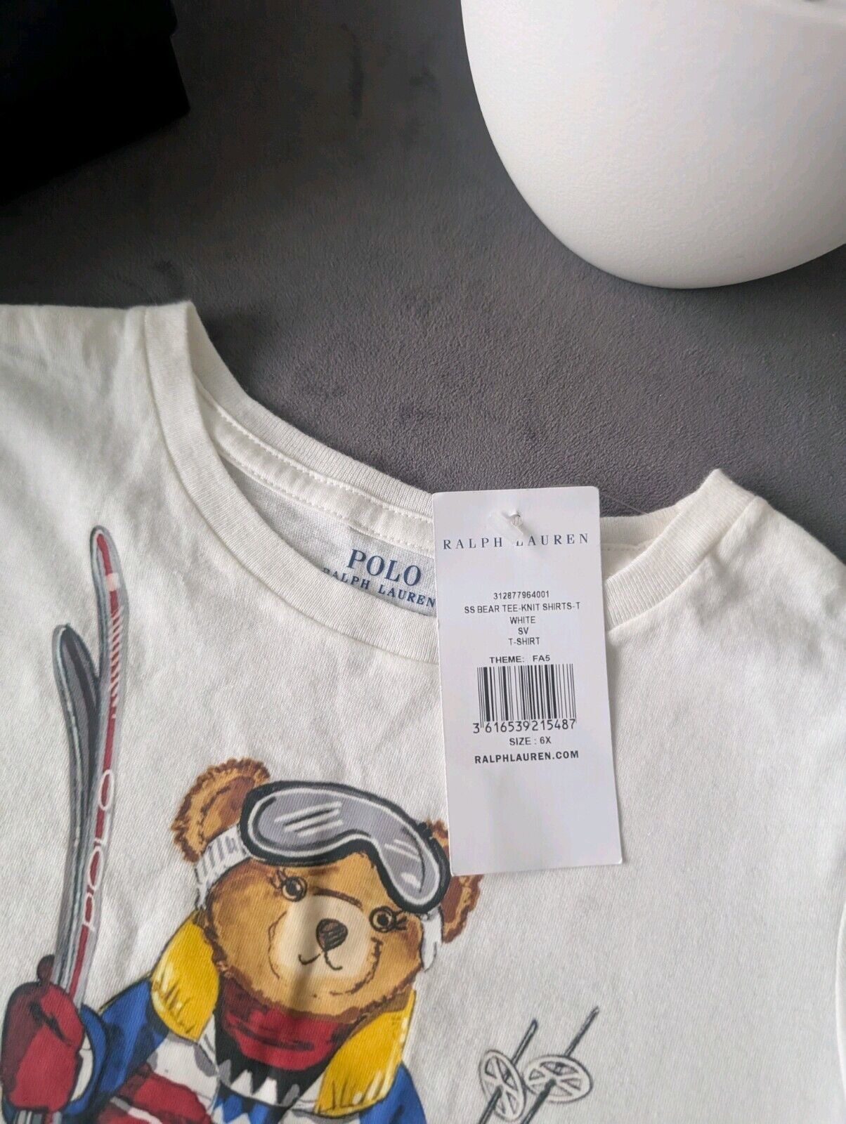 New Ralph Lauren Girls Bear Ski Short Seeve T Shirt 6-7yr Smart White Cute Gift