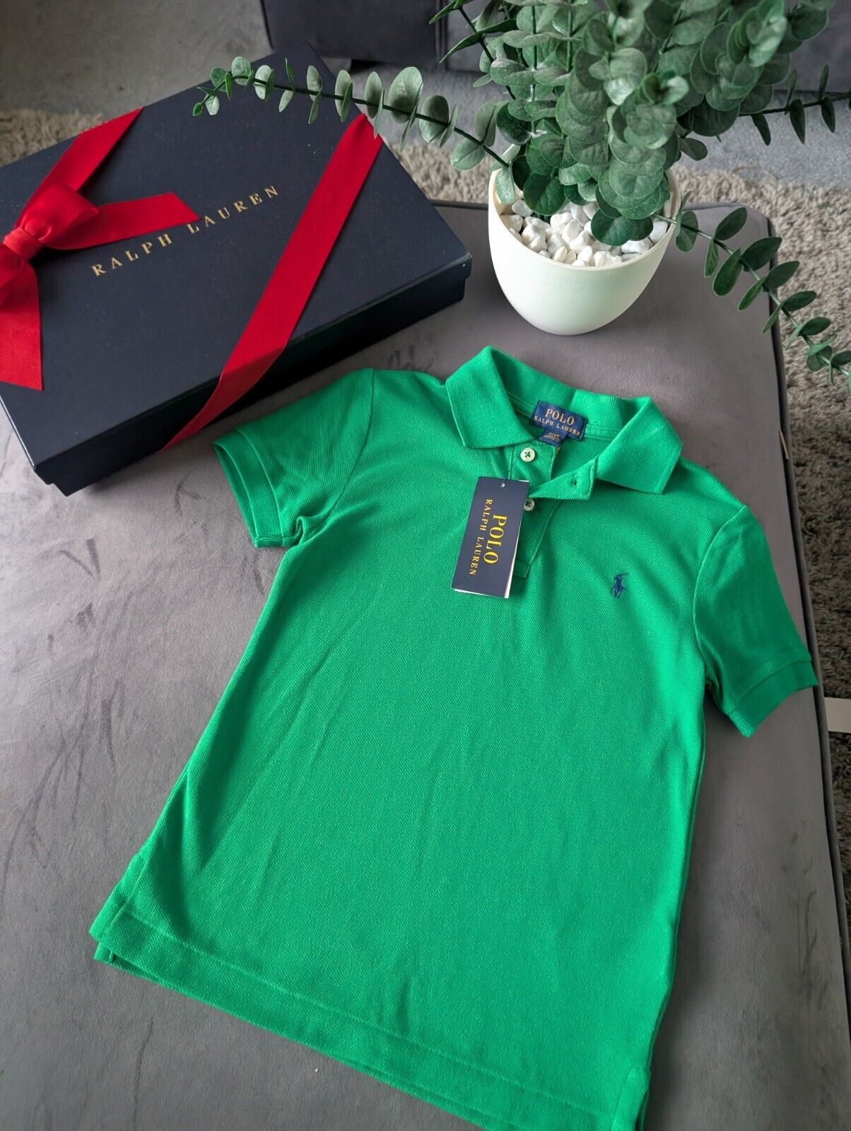 New Ralph Lauren Boys Green Plain Polo T Shirt Age 4yr Smart Gift Casual Logo