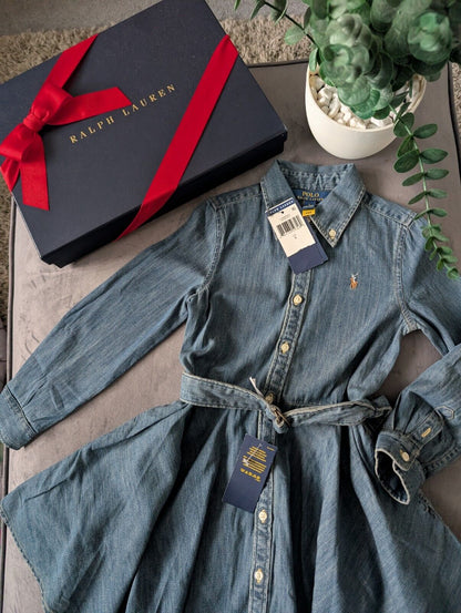 New Ralph Lauren girls denim style shirt dress belted occasion 5 Yrs Winter