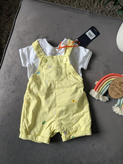 New Ted Baker Baby Boy Occasion Dungaree All In One Yellow Smart Romper Newborn