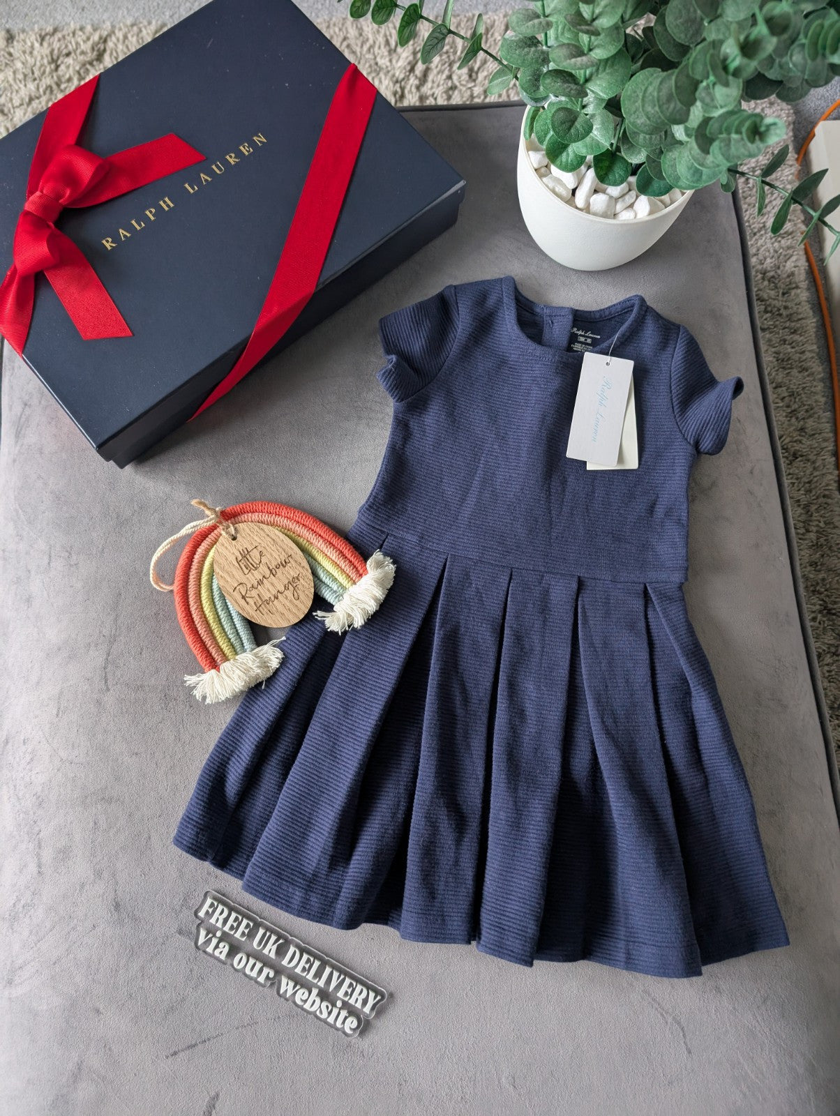 new polo Ralph Lauren French Navy Pleated  dress Girls Age 18m ribbed smart Cute