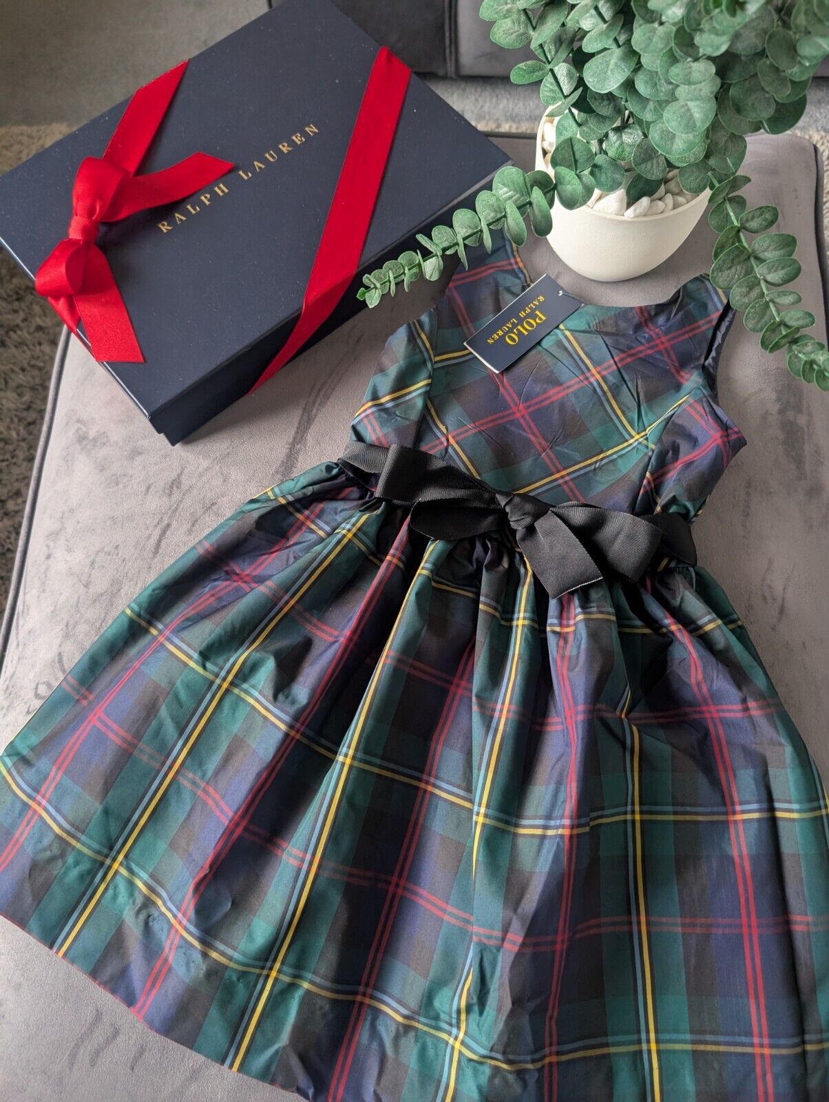 New Ralph Lauren Girls Tartan Plaid Pretty Green Vincenza Dress Gift 6y Rrp £125