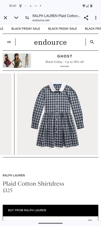 New Girls Polo Ralph Lauren Checked Plaid Dress Poplin Shirt Dress Cotton 6y New