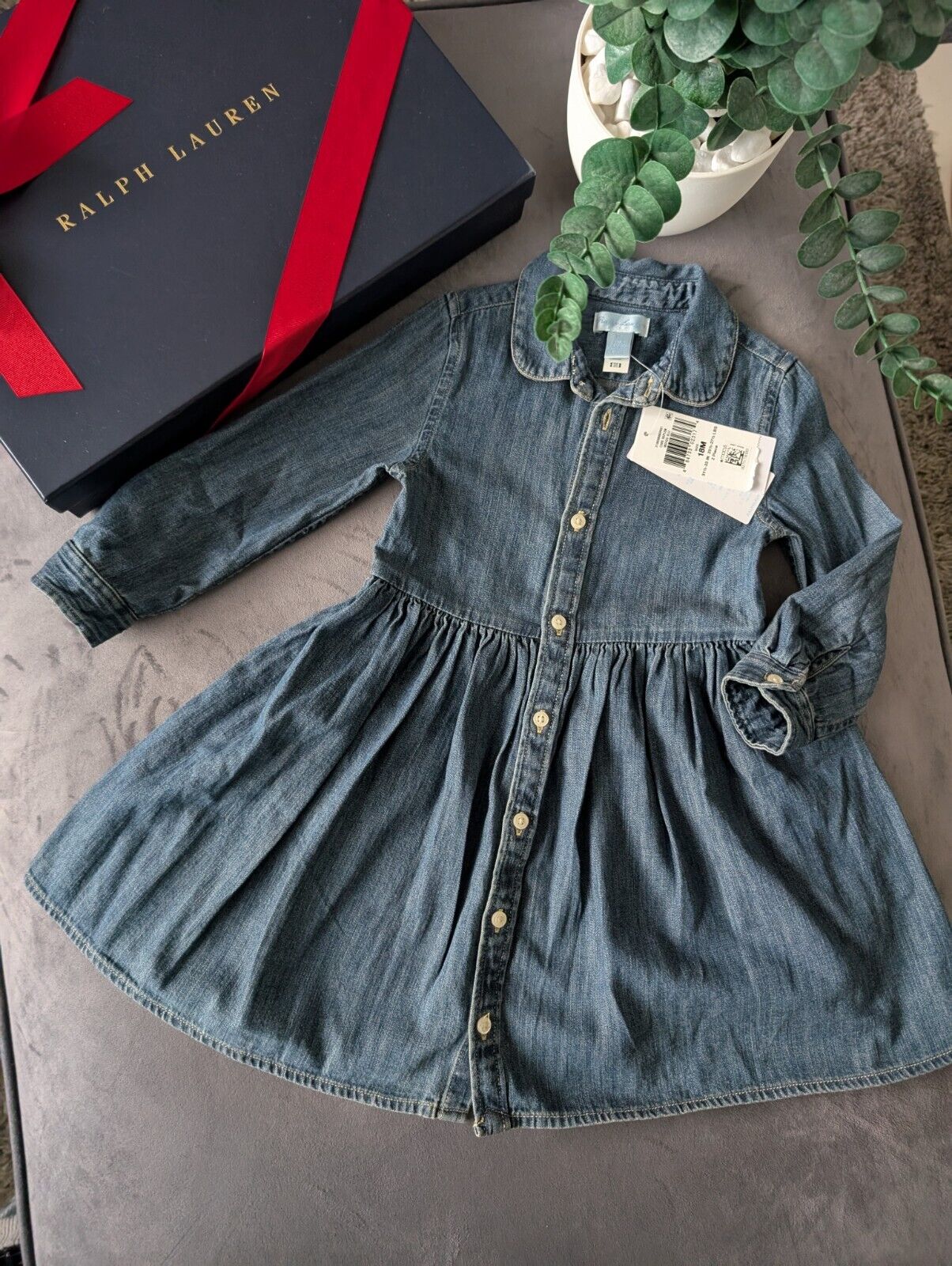 New Ralph Lauren girls denim style shirt dress occasion 18m Baby Winter  £90