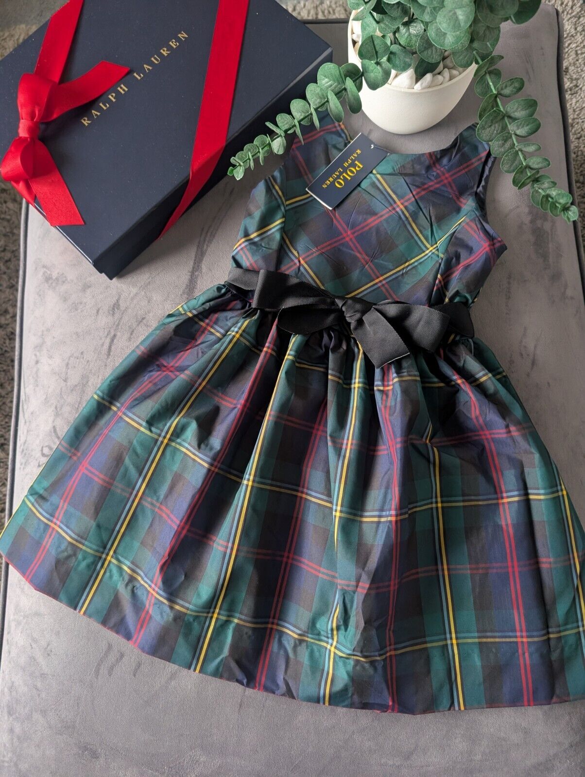 New Ralph Lauren Girls Tartan Plaid Pretty Green Vincenza Dress Gift 6y Rrp £125