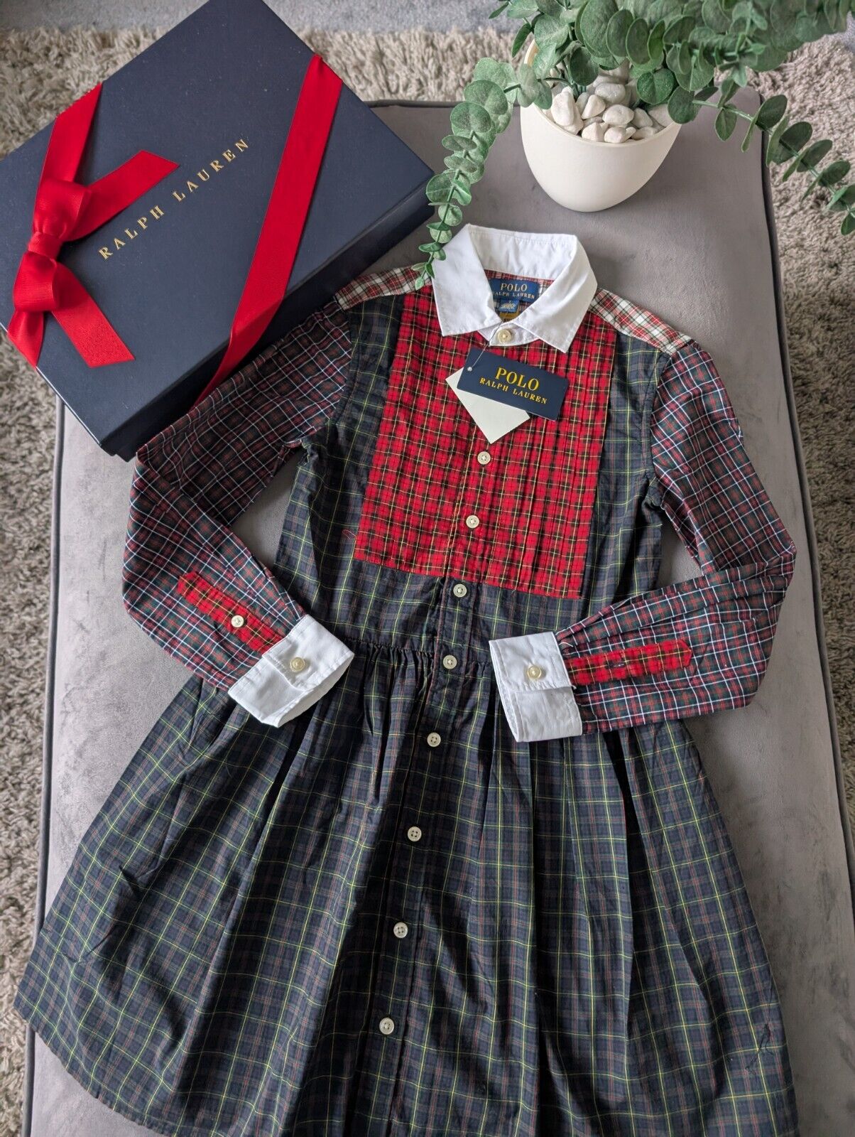 New Ralph Lauren Girls Fun Red Tartan Dress Light Weight Oxford 6-7yrs Occasion