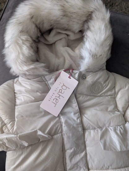 Ted Baker Silver Padded Ruffle Trim Snowsuit & Mittens Set Age 3-6mths BNWT £54