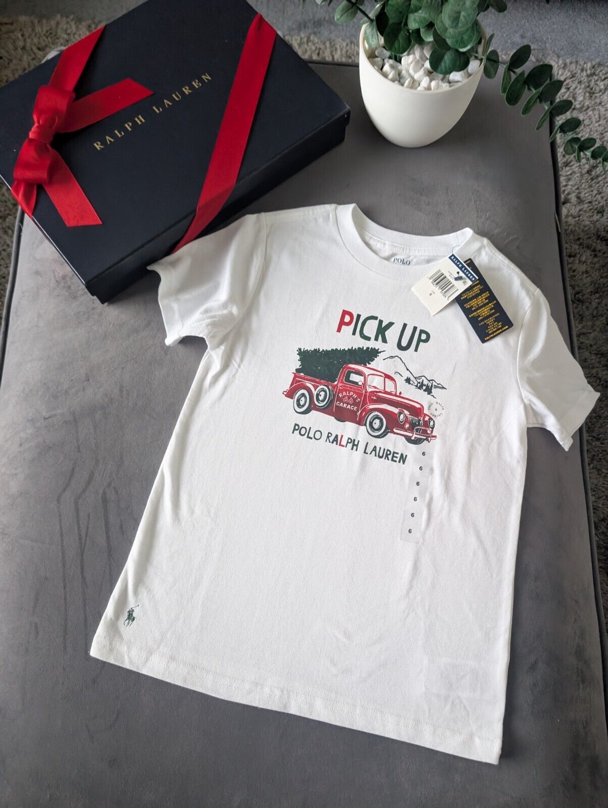 New Ralph Lauren Boys Christmas Tree's Truck T Shirt Smart Ivory 6yrs Gift Ralph