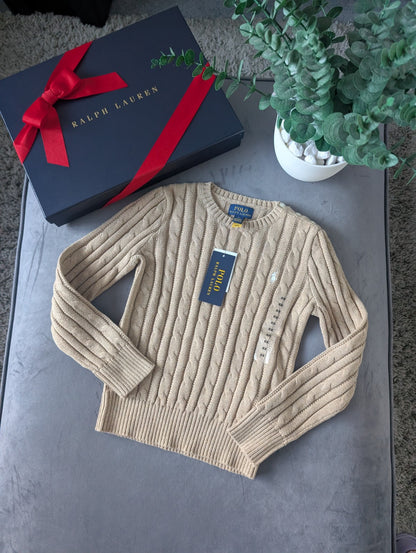 New Boys Ralph Lauren Beige cable knit long sleeve jumper Smart Casual Gift 6-7y