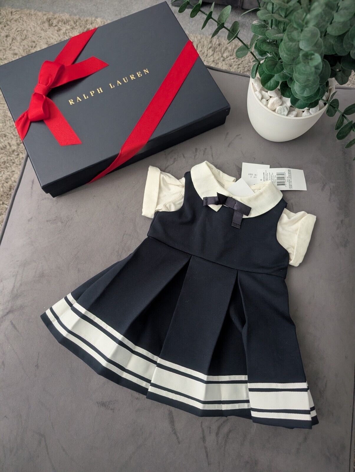 New Luxury Ralph Lauren Nautical Dress Baby Girls Occasion Smart 3-6m Gift Navy