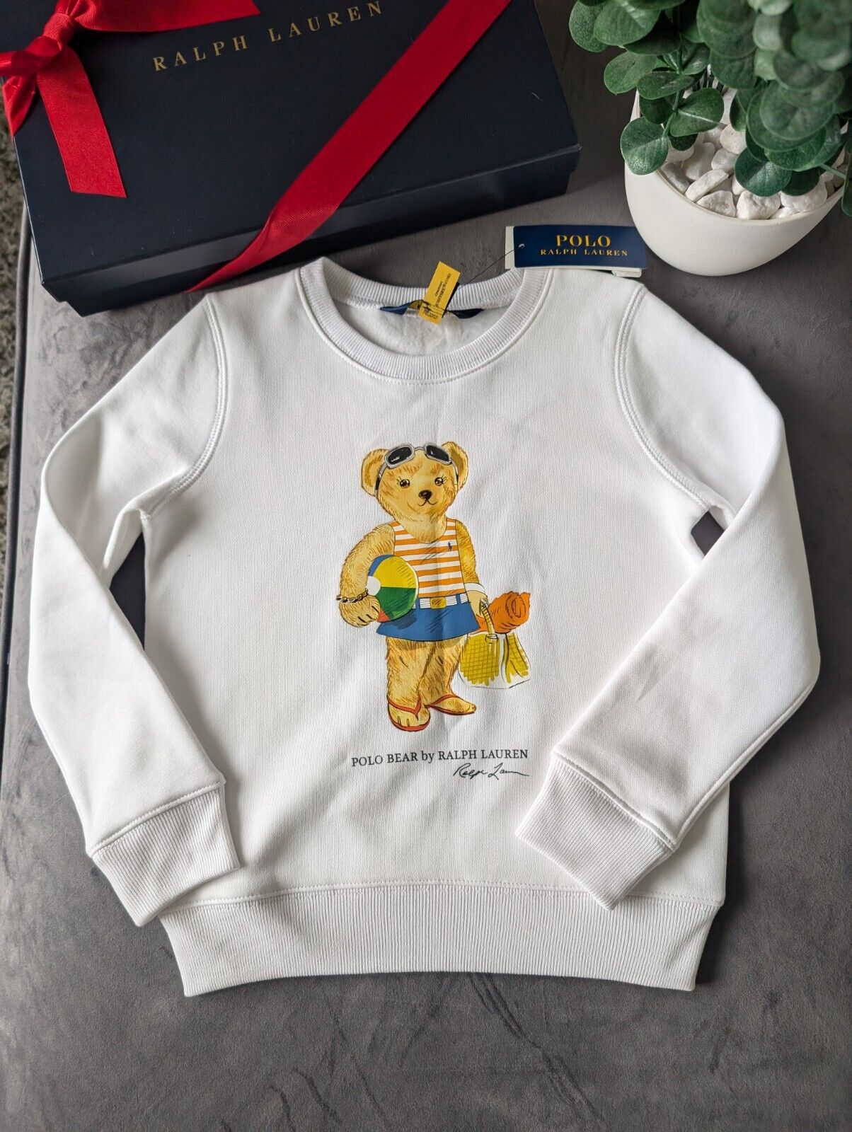 New stunning girls Ralph Lauren beach bear jumper sweatshirt white age 6