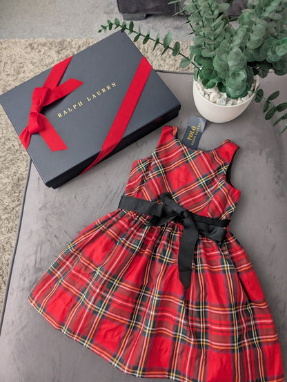 New Ralph Lauren Girls Tartan Plaid Pretty Red  Vincenza Dress Gift 2y Belted