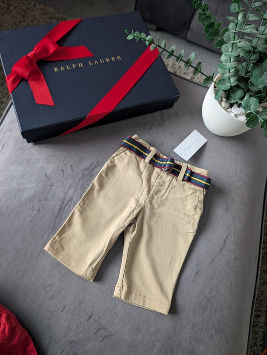 New Ralph Lauren Baby Boys Smart Chino Trousers Belted Gift Occasion 0-3m Beige