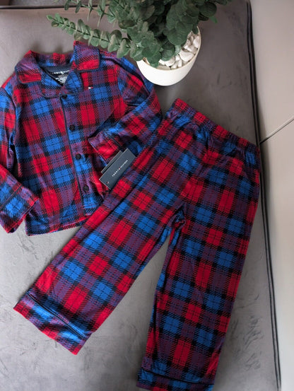 New Adorable Tommy Hilfiger Boys Plaid Pyjamas Blue Red Gift Soft 4 Checked